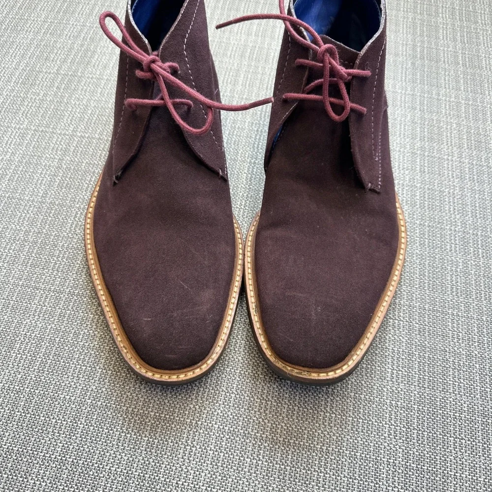 Ted Baker Linnus Mens 8.5 Suede Chukka Boots Burgundy Maroon Ankle Shoes